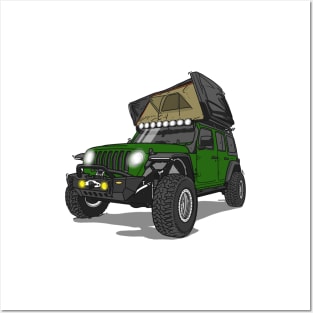 Jeep Wrangler Camp Time - Dark Green Posters and Art